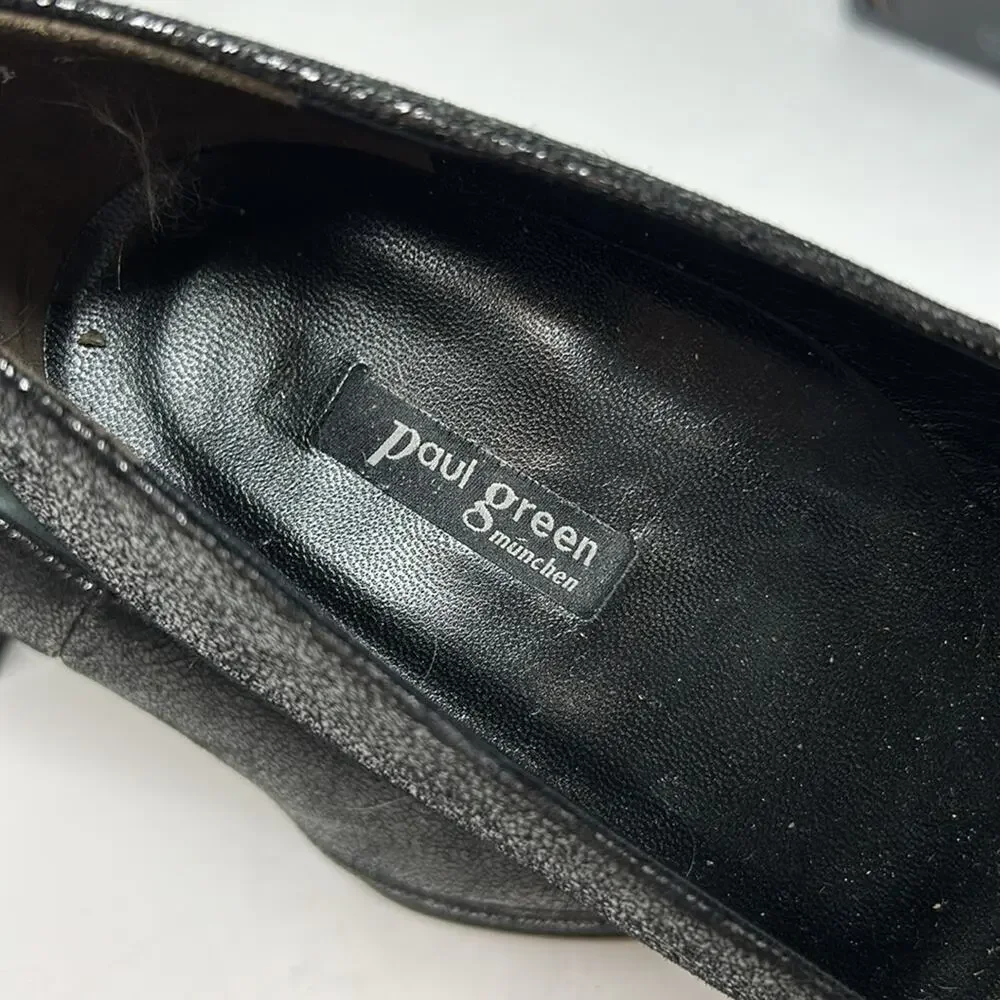 Paul Green Women's Shimmery Black Leather Pumps 4 Inch Heels Size 7